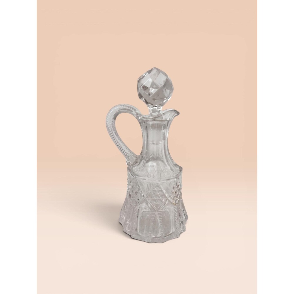 Vintage Clear Cut Glass Cruet Bottle w/ Stopper Crystal Vinegar Oil Decanter Jug